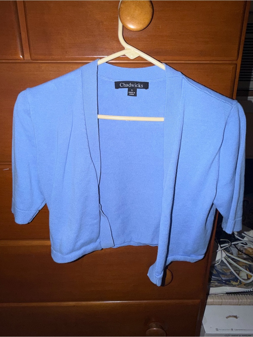 Chadwicks Light Blue Short Sleeve Open-Front Cardigan